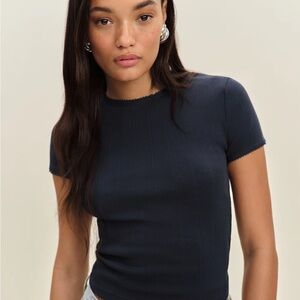 Reformation Lucas Pointelle Top in midnight